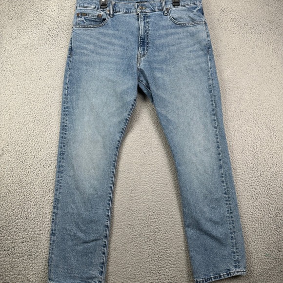 Polo Ralph Lauren Mens Varick Slim Straight Jeans 38X32 Blue Distressed Denim